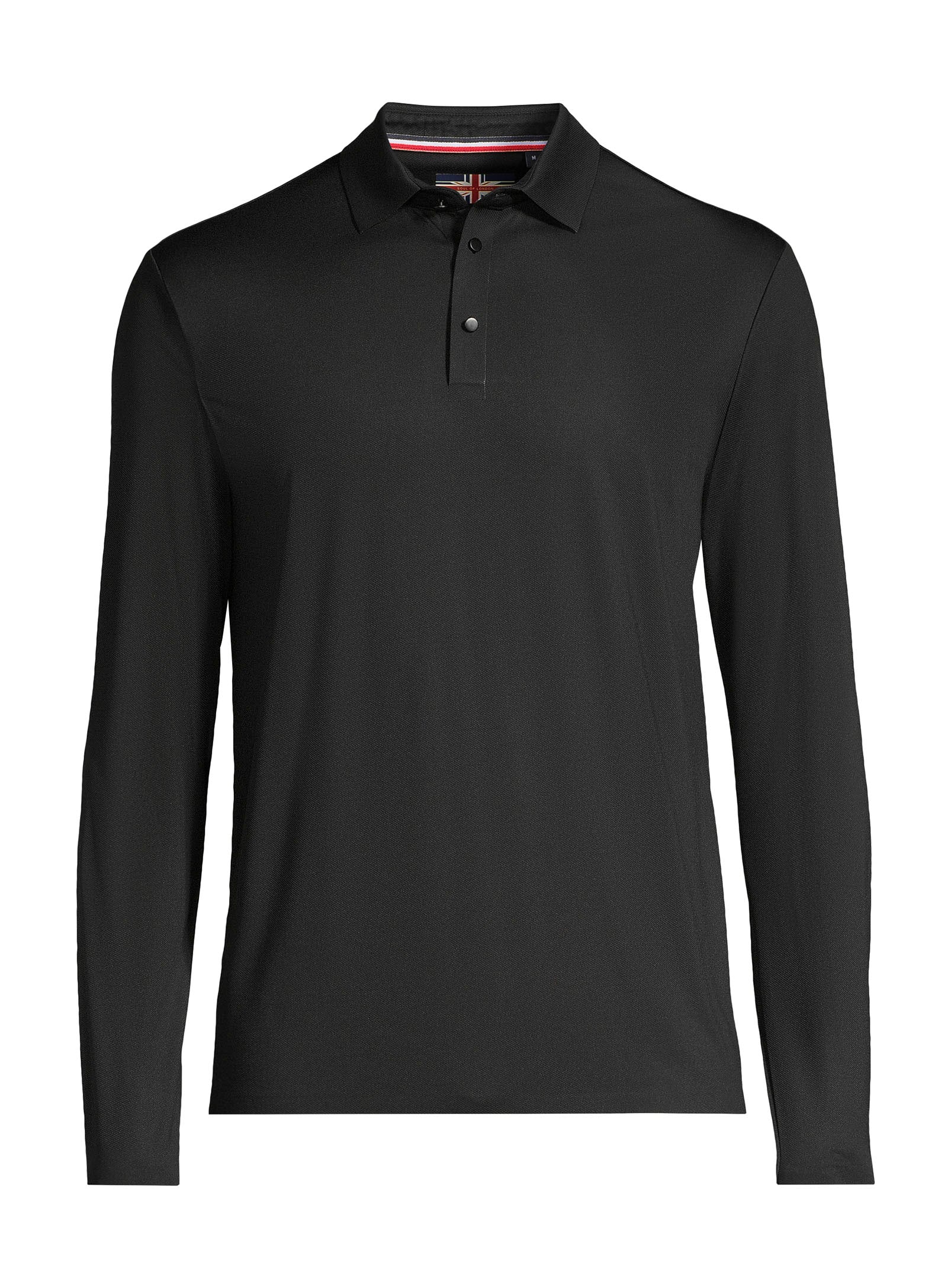 Long Sleeve Solid Polo  - Black