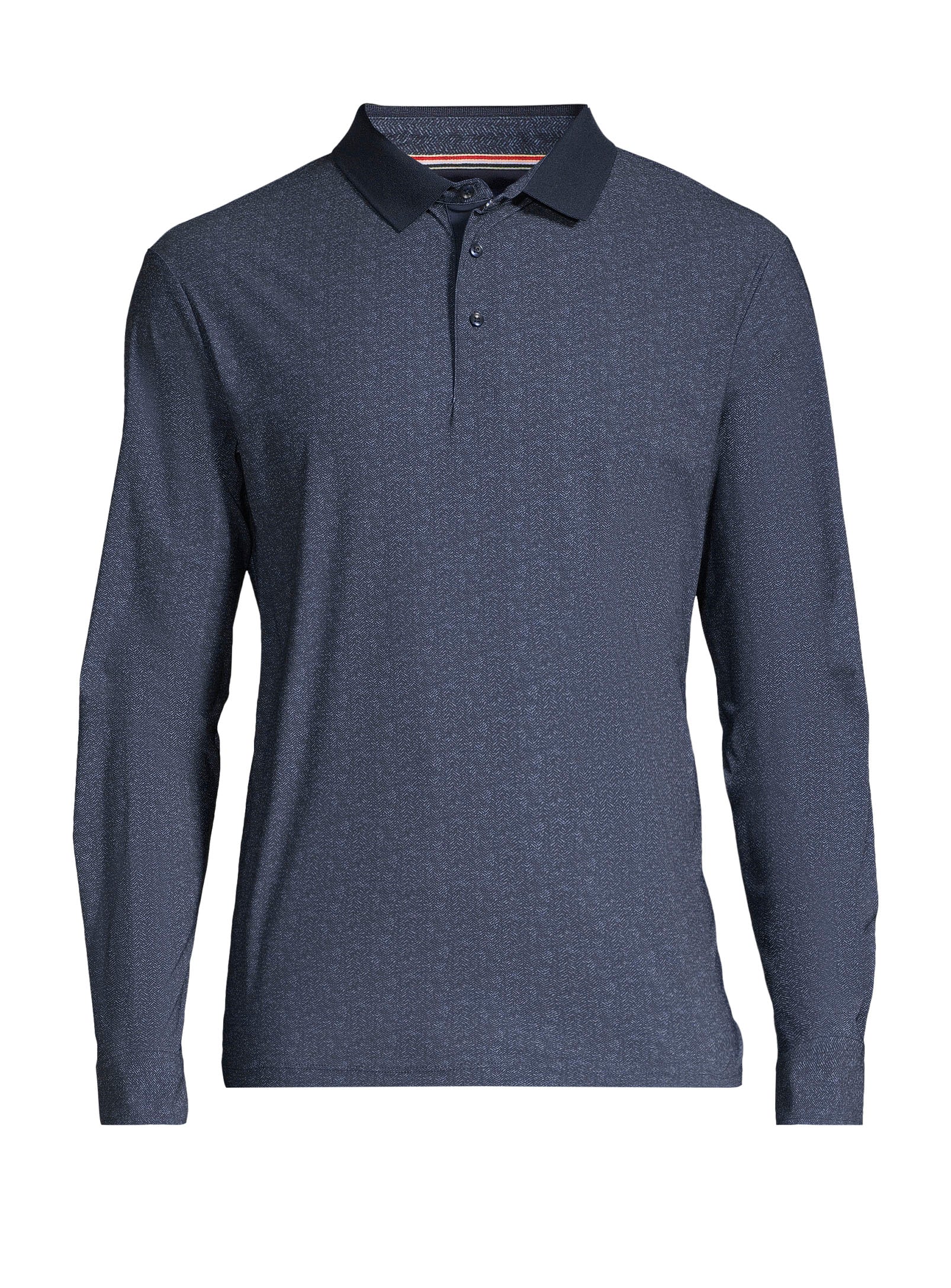 Long Sleeve Printed Polo - Navy