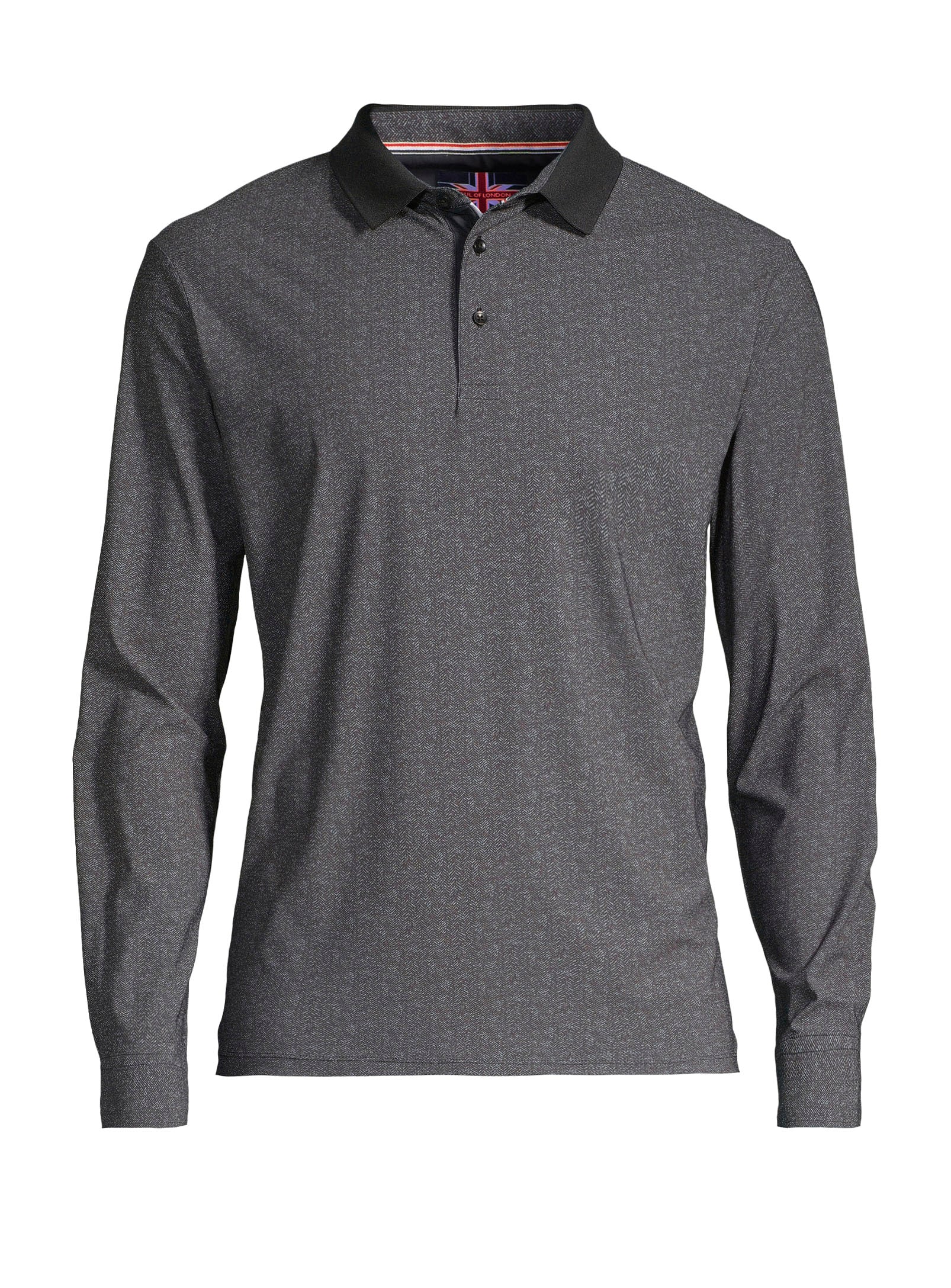 Long Sleeve Printed Polo - Black