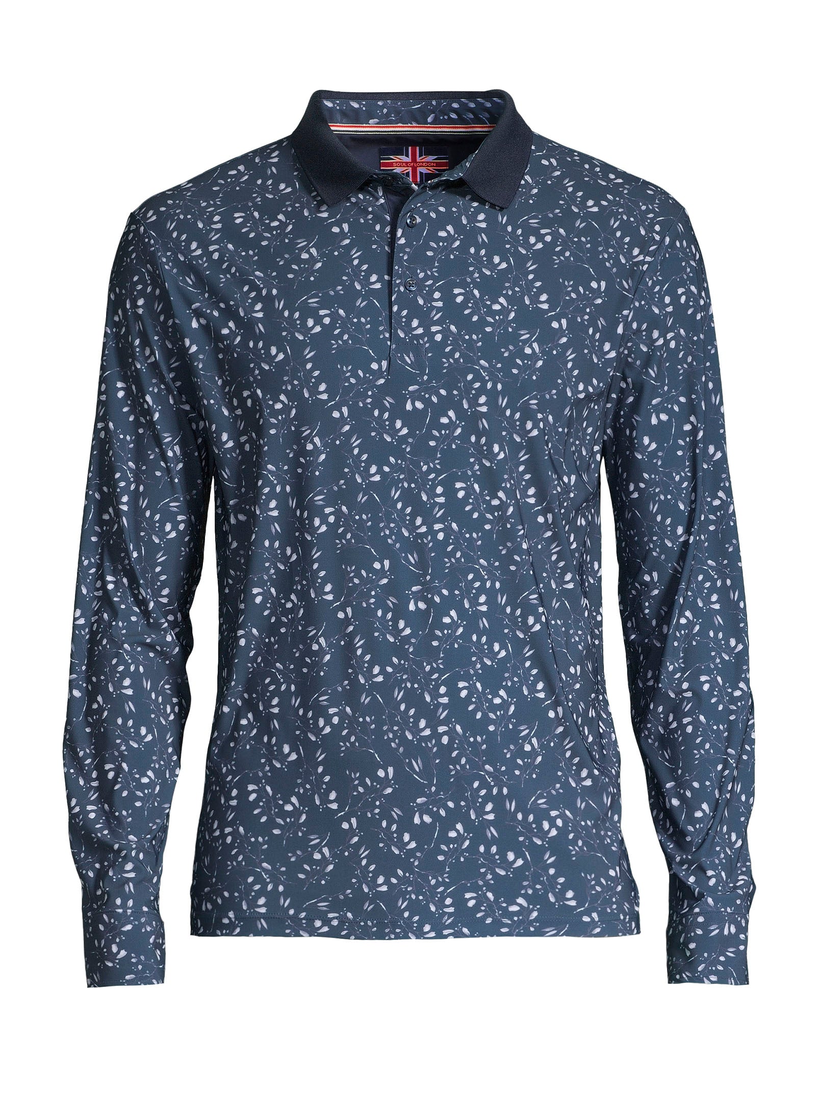 Long Sleeve Printed Polo - Navy