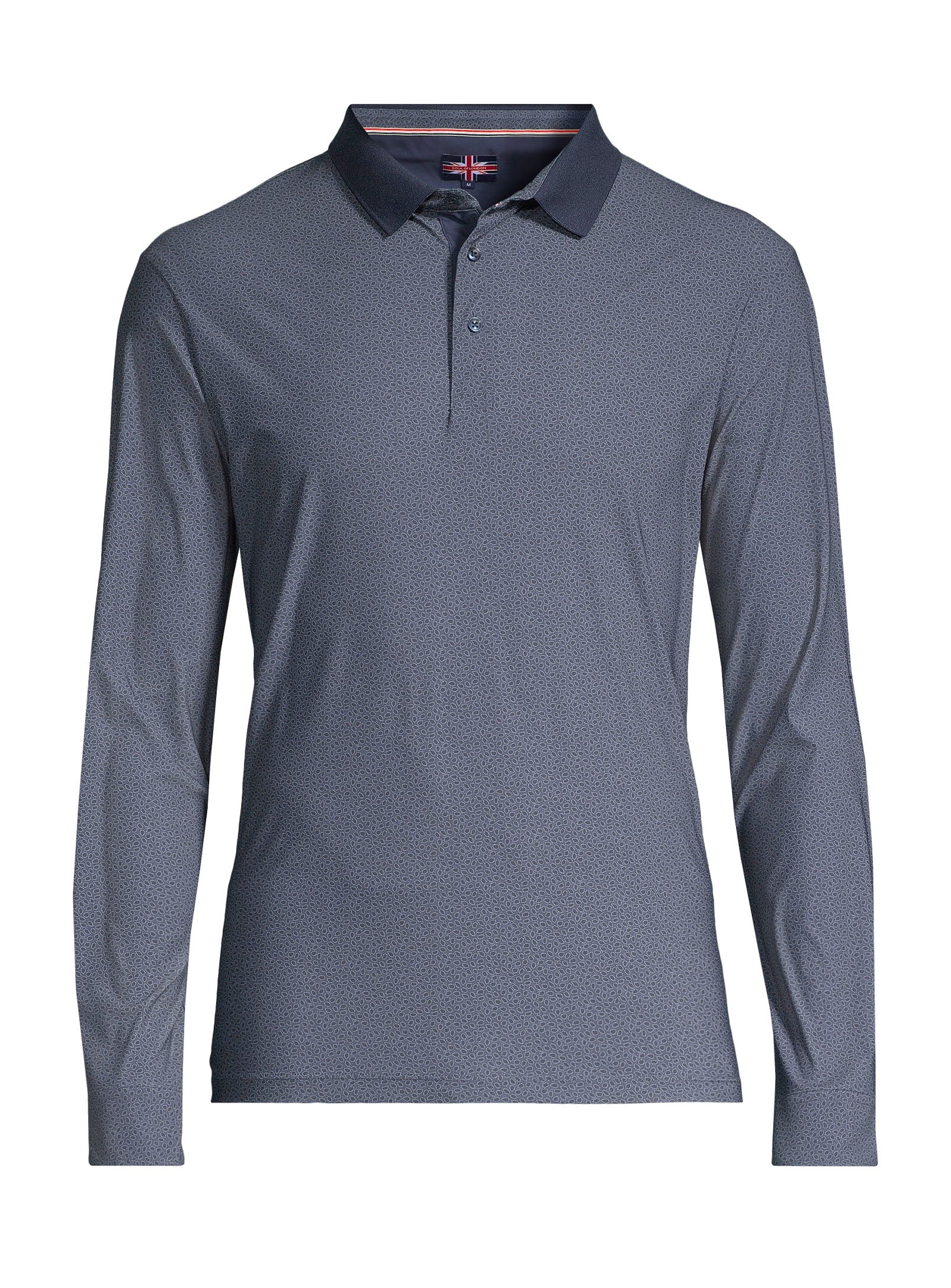 Long Sleeve Printed Polo - Navy