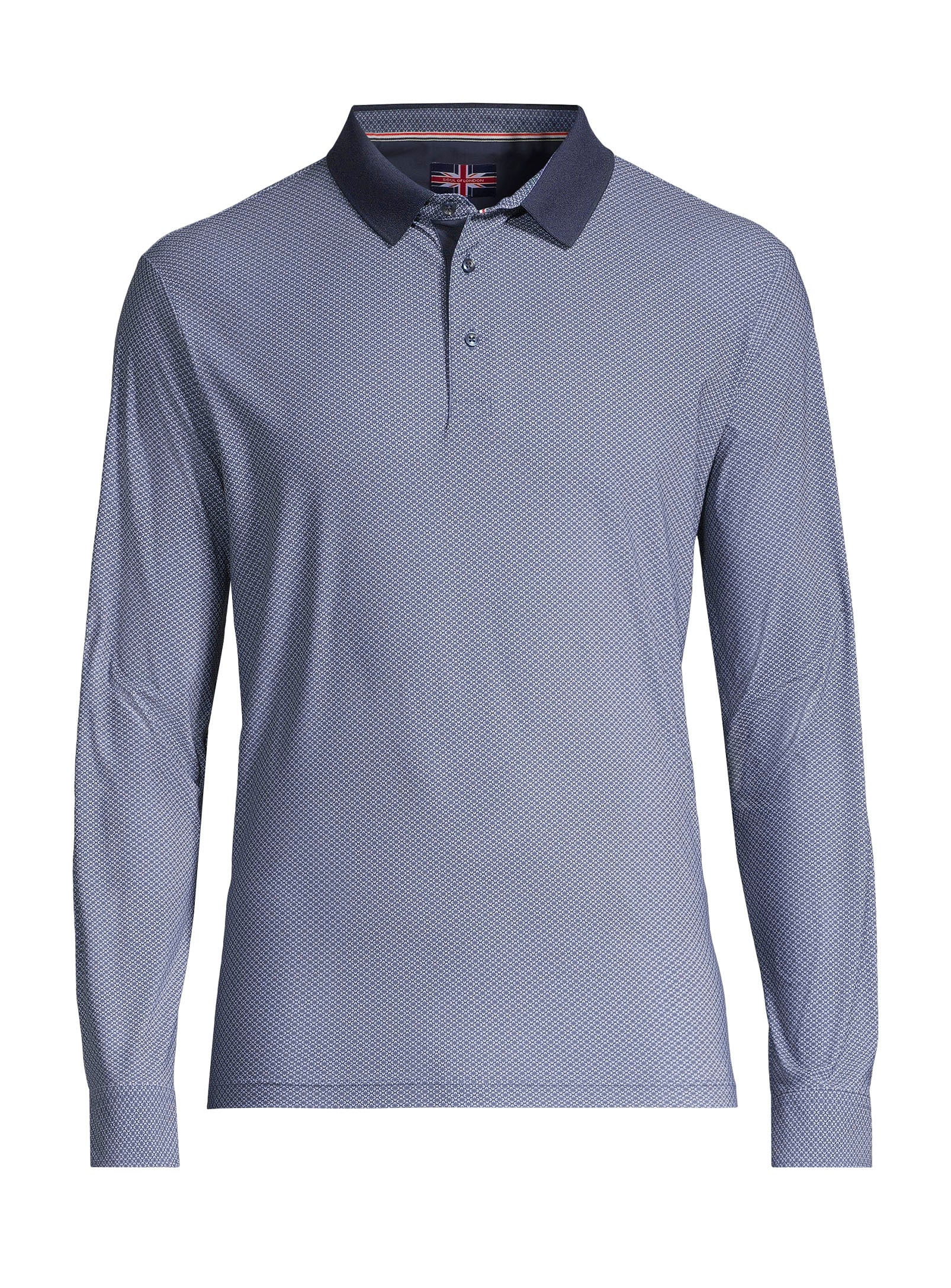 Long Sleeve Printed Polo - Navy