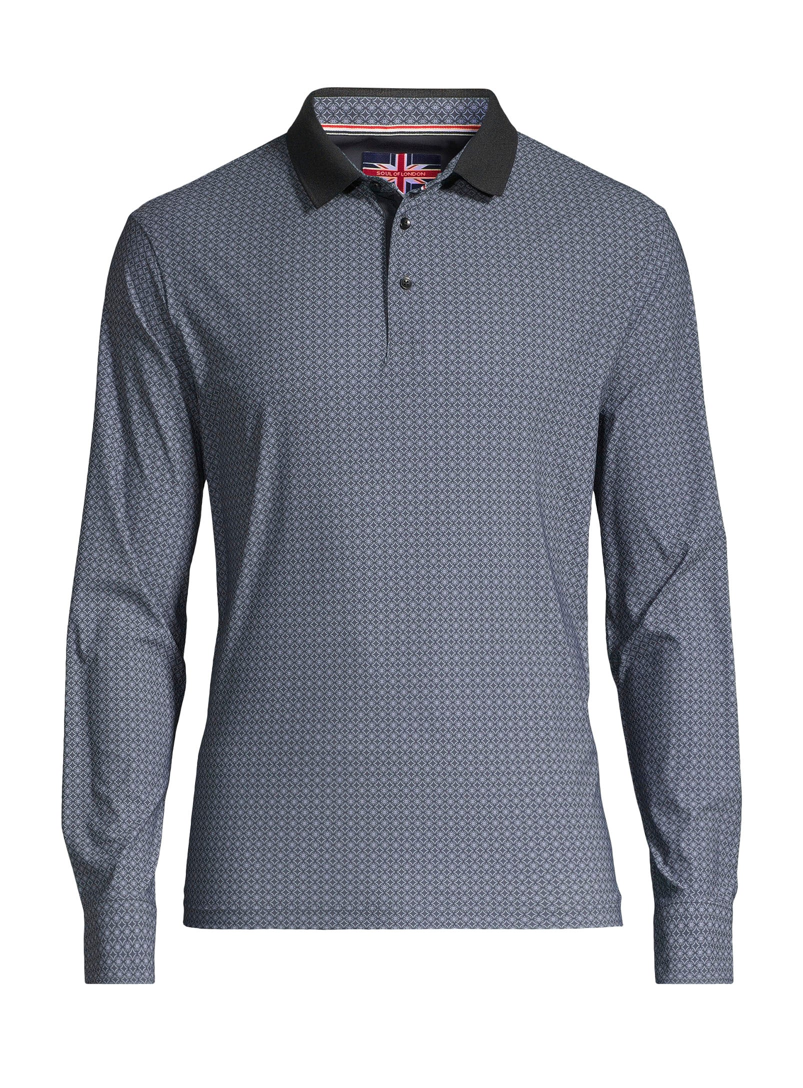 Long Sleeve Printed Polo - Charcoal