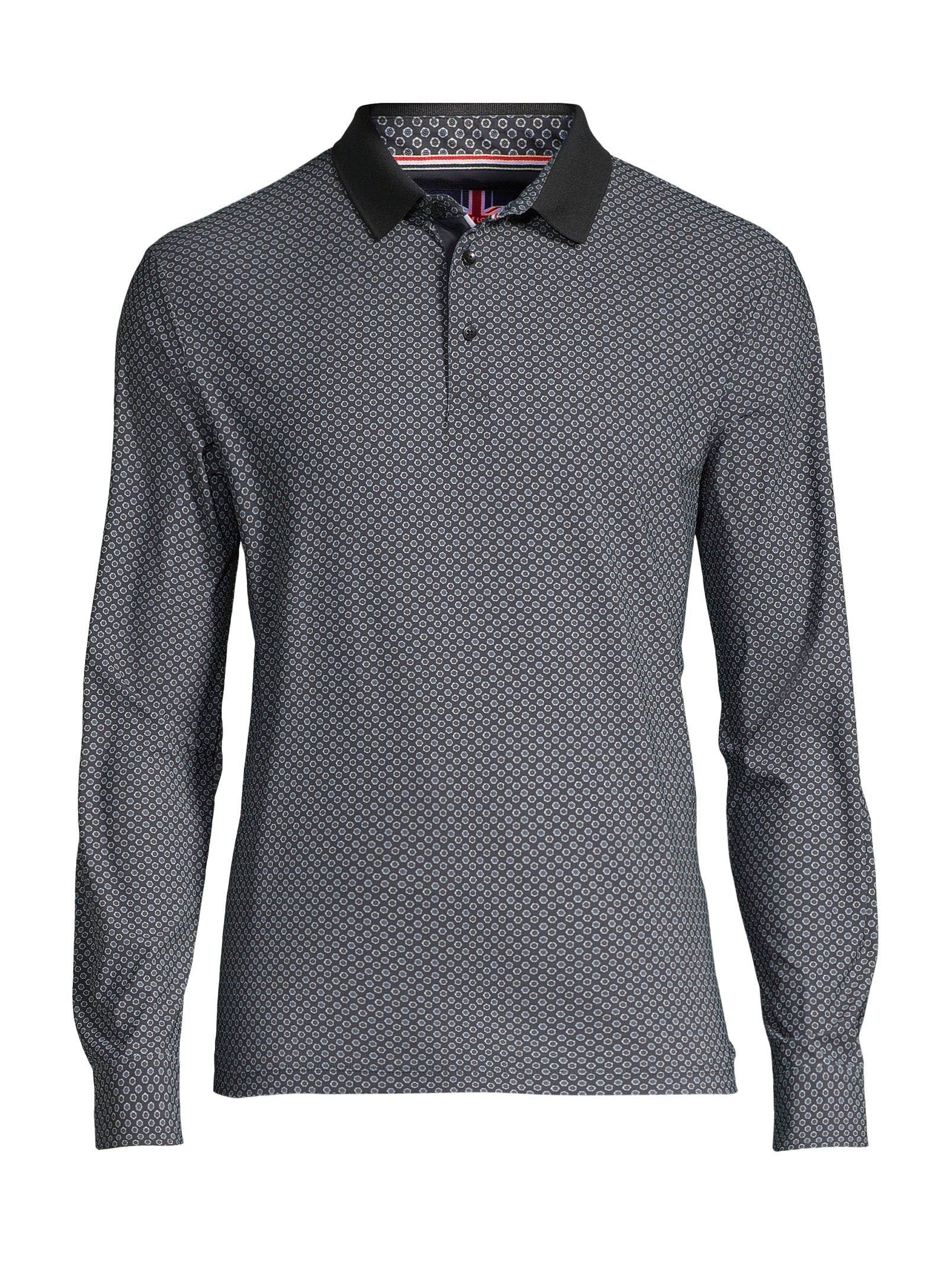 Long Sleeve Printed Polo - Black