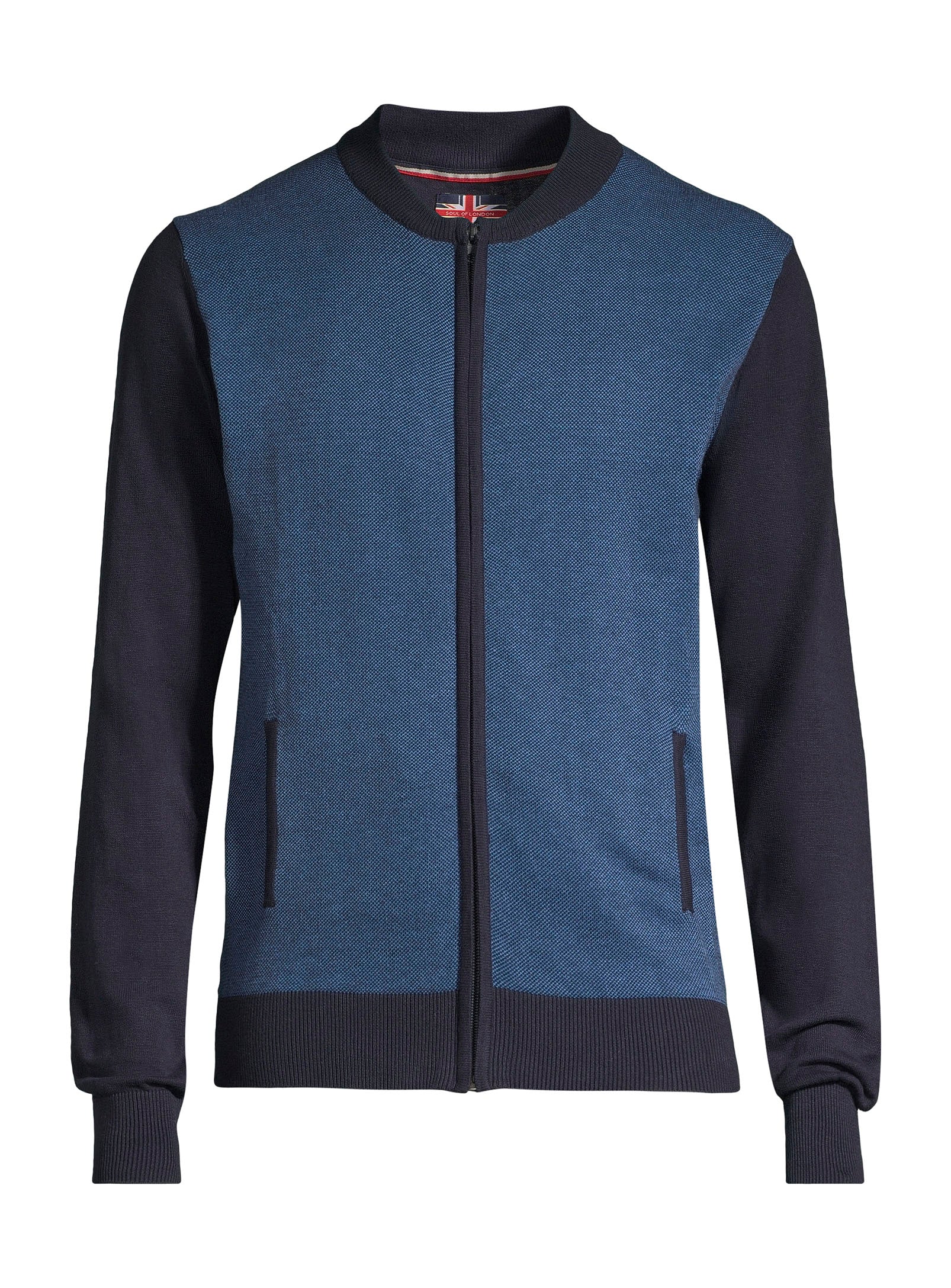 Chandail zippé col montant en coton - Marine