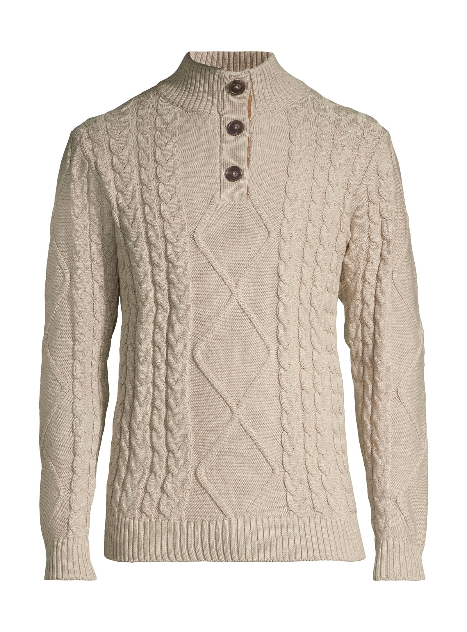 Chandail col montant boutonné en coton - Beige