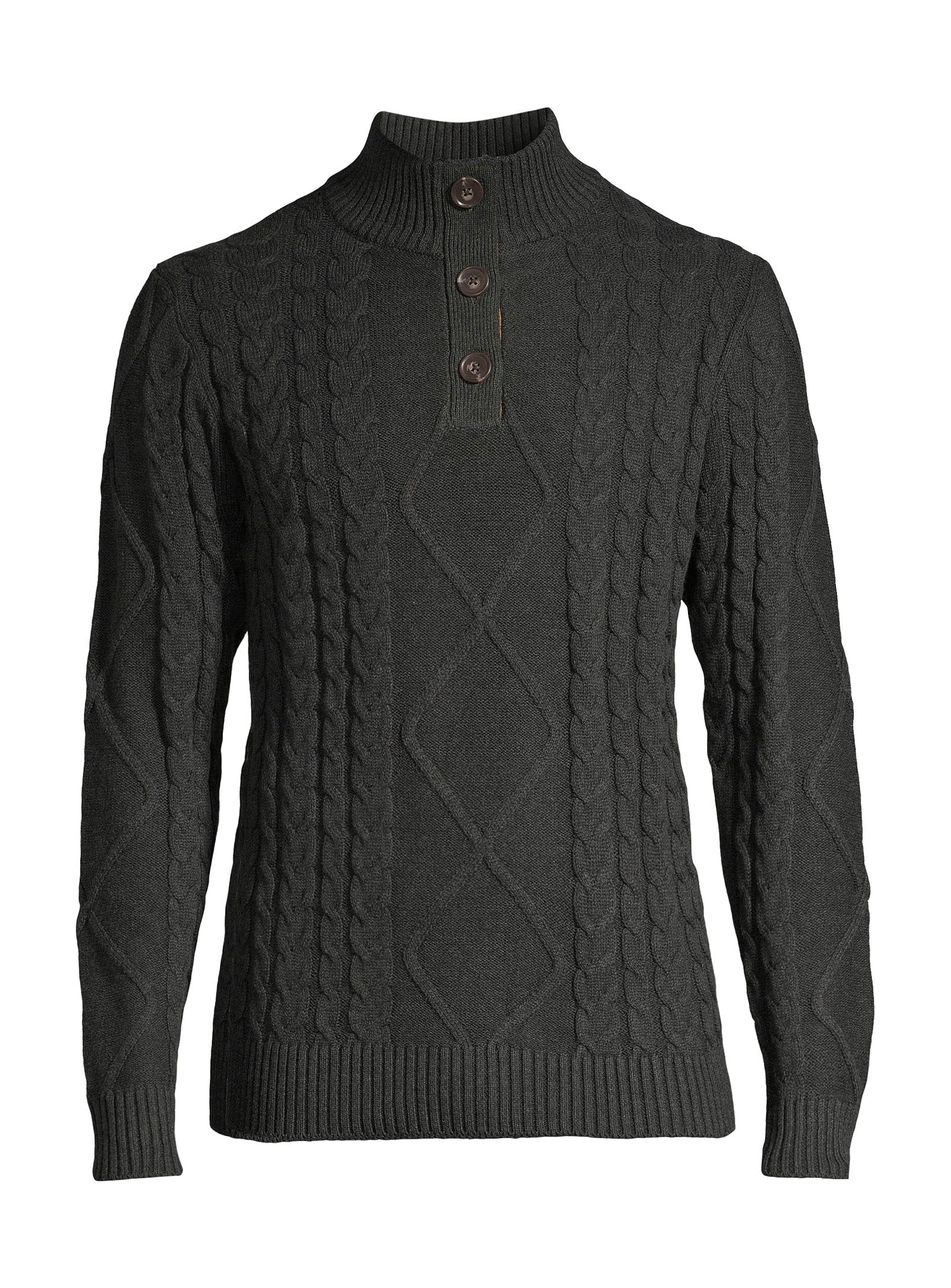 Chandail col montant boutonné en coton - Charbon